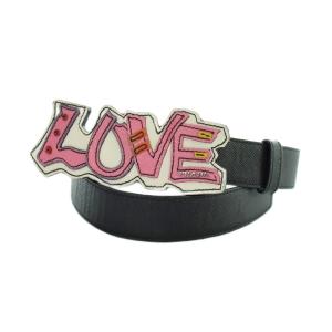PRADA ベルト LOVE ロゴ レザー 26 黒 ブラック GY19 /MQ OH