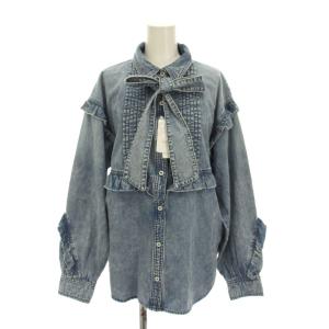 25AW FLILL DENIM SHIRT フリル デニムシャツ ブラウス 長袖 ONE SIZE 青