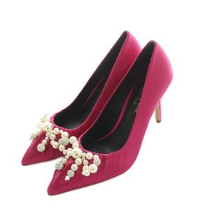 パンプス ポインテッドトゥ ピンヒール パール ビジュー装飾 6.5B 23.5cm マゼンタピンク KA358