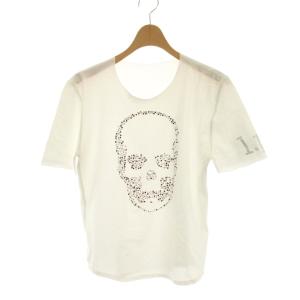 Tシャツ カットソー M 白 ホワイト スカル ビジュー 半袖 /YM GY19