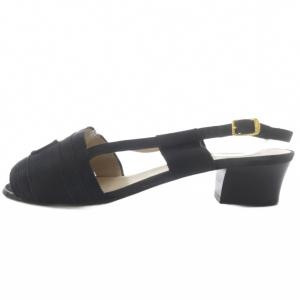 Salvatore Ferragamo サンダル キャンバス ローヒール バックストラップ 7.5 黒 ブラック /SR GY