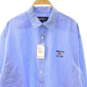 AVIREX WIDE OXFORD LONG SLEEVE SHIRT シャツ 長袖 ストライプ L ブルー ホワイト
