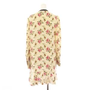 GUCCI 17年製 ワンピース 花柄 フリル シルク混 リボン 40 ベージュ 506465
