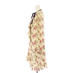 GUCCI 17年製 ワンピース 花柄 フリル シルク混 リボン 40 ベージュ 506465