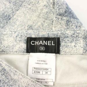 CHANEL ストレッチコットンパンツ 34 ブルー ホワイト p45942
