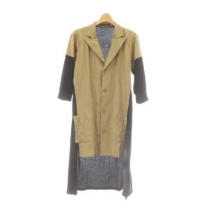 17SS ドッキング ロングジャケット 切替 テーラード ベージュ 黒 ニット ND-J21-802 /AU
