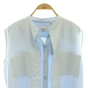 BURBERRY LONDON ENGLAND ブラウス シャツ ノースリーブ レイヤード UK8 ライトブルー GY19 /SY OS