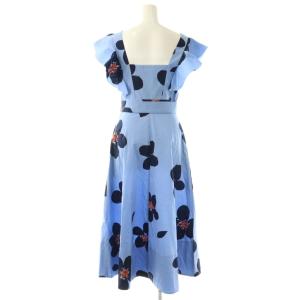 kate spade new york ワンピース ノースリーブ フリル 花柄 ロング 0 ライトブルー ネイビー /HK GY19
