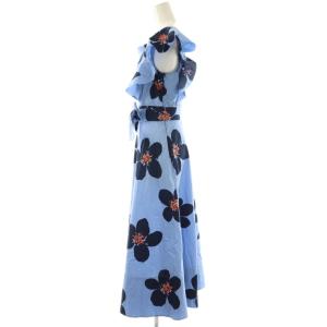 kate spade new york ワンピース ノースリーブ フリル 花柄 ロング 0 ライトブルー ネイビー /HK GY19