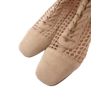 Christian Dior ロングブーツ メッシュ レースアップ スエード 35 ピンクベージュ