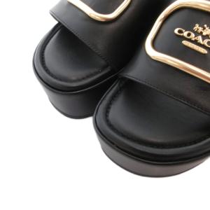 COACH サンダル シューズ 厚底 レザー ロゴ金具 7 黒 ブラック /FF GY19