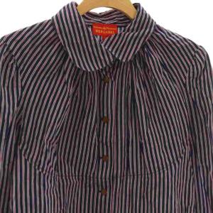 Vivienne Westwood RED LABEL ブラウス シャツ 長袖 ラウンドカラー ストライプ柄 3 ネイビー マルチカラー /ES