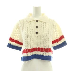 24SS ニットポロシャツ クロップド トリコロール M ホワイト S71HA1245 /DF GY18