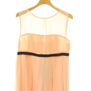 FOXEY NEW YORK ワンピース ノースリーブ シアー プリーツ 40 ピンク ブラック 24778 /DO GY19