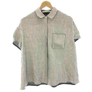 14SS シャツ ブラウス 半袖 スパンコール 絹 シルク 34 シルバー色 /HN GY03