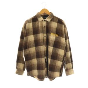 バックロゴデザインビッグシルエットネルシャツ 長袖 チェック L ブラウン ベージュ マルチカラー TH25AW07R