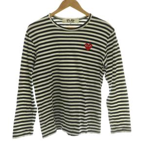 長袖 Tシャツ カットソー ワッペンボーダー柄 M 白 ホワイト 黒 ブラック /SS OS