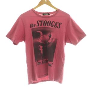 バンドTシャツ カットソー 半袖 the STOOGES プリント ヨレ加工 ピンク M /SS OS