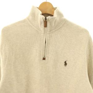 POLO RALPH LAUREN トレーナー ハーフジップニット カットソー 長袖 ポニー刺繍 コットン M ベージュ /DO