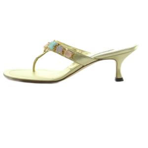 MANOLO BLAHNIK サンダル トング ビジュー装飾 38 ゴールドカラー