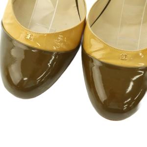 CHANEL パンプス スリングバッグ エナメル 38.5 ブラウン イエロー