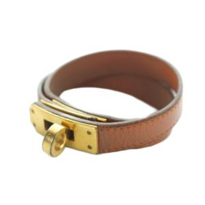 ドゥブルトゥール ブレスレット アクセサリー バングル 2連 ケリー 刻印 レザー 茶 ブラウン GY19