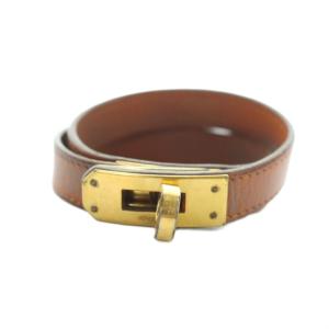 HERMES ドゥブルトゥール ブレスレット アクセサリー バングル 2連 ケリー 刻印 レザー 茶 ブラウン GY19