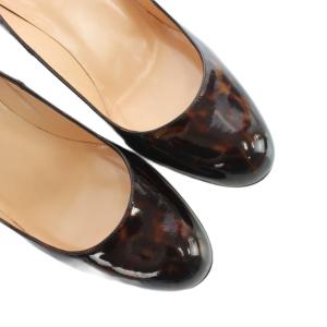 Christian Louboutin パンプス エナメル レオパード柄 38 ブラウン