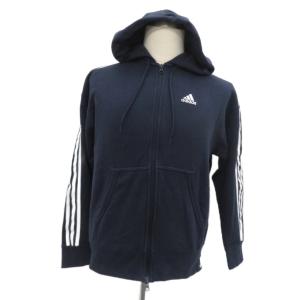 Essentials Plus パーカー スウェット ミドル丈 M 紺 ネイビー ダブルジップ 3ライン