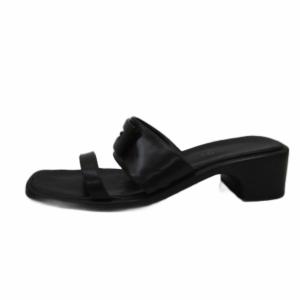 GUCCI サンダル スタックヒール ローヒール スクエアトゥ レザー 茶 ブラウン /SM17 GY19