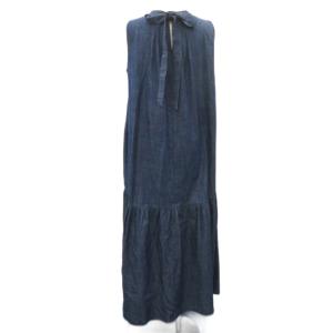 Max Mara Intrend ワンピース デニム クルーネック 42 紺 ネイビー ノースリーブ リボン ロング丈 マキシ丈