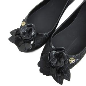 TORY BURCH Blossom Jelly バレエフラットシューズ パンプス フラワーモチーフ 7M 黒 ブラック /SM14