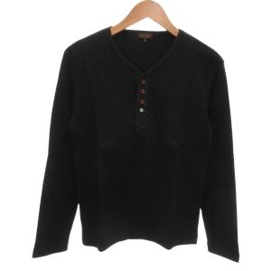 美品 Tシャツ ロンT 長袖 ヘンリーネック マルチボタン ダークネイビー M コットン /MX