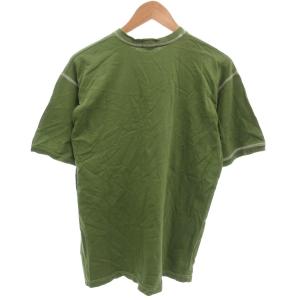 STUSSY Tシャツ カットソー 半袖 ロゴプリント ステッチデザイン 平編み M コットン グリーン /MX