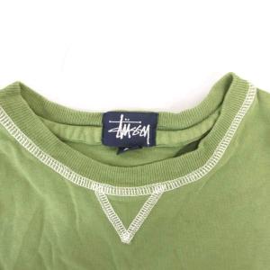 STUSSY Tシャツ カットソー 半袖 ロゴプリント ステッチデザイン 平編み M コットン グリーン /MX