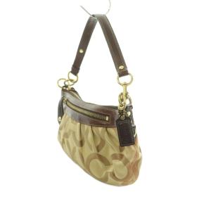 COACH オプアート ハンドバッグ シグネチャー柄 ベージュ 茶 12950 /MI GY12