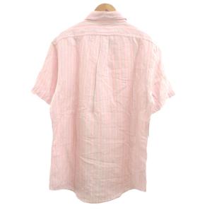 RALPH LAUREN リネンシャツ 麻 絹 シルク混 L ピンク ストライプ柄 ボタンダウン 半袖 トップス /YU GY64