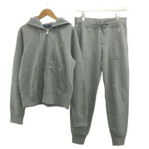 セットアップ パーカー スウェットパンツ 上着 裏起毛 ロゴ刺繍 M グレー 無地 フード付き 長袖 長ズボン