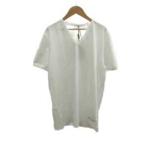 Tシャツ M 白 ホワイト Vネック 半袖 ロゴ刺繍 /KK GY19