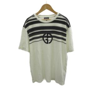 Tシャツ 48 白 ホワイト 黒 ブラック ボーダー柄 ロゴ パイル地 半袖 /KK GY19
