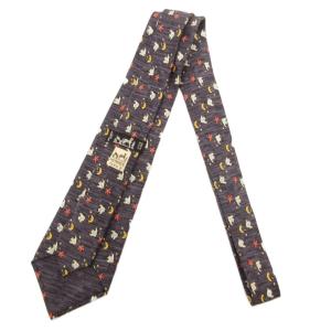 HERMES 美品 ネクタイ レギュラータイ 絹 シルク 魚柄 月柄 グレー 紺 ネイビー /JS GY19