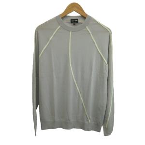 ニット セーター ウール カシミヤ混 長袖 クルーネック パイピング 50 XL グレー /XZ GY19