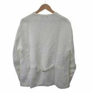 GIORGIO ARMANI シャツジャケット バックベルト 麻 リネン 48R 白 ホワイト 無地 ノーカラー 長袖 /SH GY19
