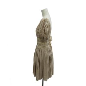 3.1 phillip lim ワンピース 絹 シルク 0 ピンクベージュ プリーツ 半袖 ラウンドネック ひざ上丈 /PP GY69