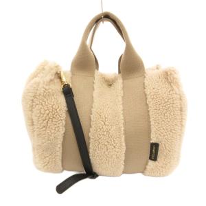 ELMO エルモ 2WAY ハンドバッグ ショルダーバッグ エコファー ボア アイボリー /JS GY12