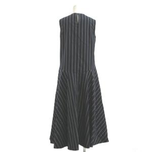 S Max Mara フレアワンピース ストライプ柄 38 紺 ネイビー ノースリーブ Aライン ロング丈 /YU GY64