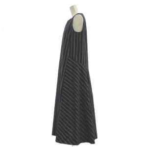S Max Mara フレアワンピース ストライプ柄 38 紺 ネイビー ノースリーブ Aライン ロング丈 /YU GY64