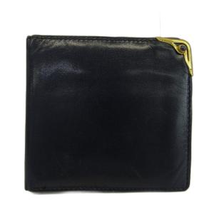 サファイアライン 財布 二つ折り 牛革 レザー ゴールド金具 紺 ネイビー /XZ GY64