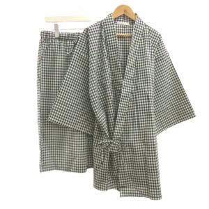 ジョエルロブション Joel Robuchon 甚平セットアップ ギンガムチェック 男性和服 L 黒 ブラック