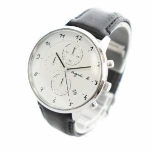 agnes b. 腕時計 ウォッチ クォーツ 白文字盤 クロノグラフ デイト カレンダー付き ロゴ シルバー色 黒 ブラック GY27